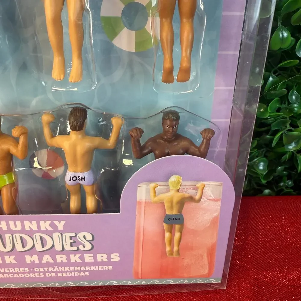 Hunky Buddies Drinking Markers 6pk New Muscle Men Glass Hangers Bachelorette Fun